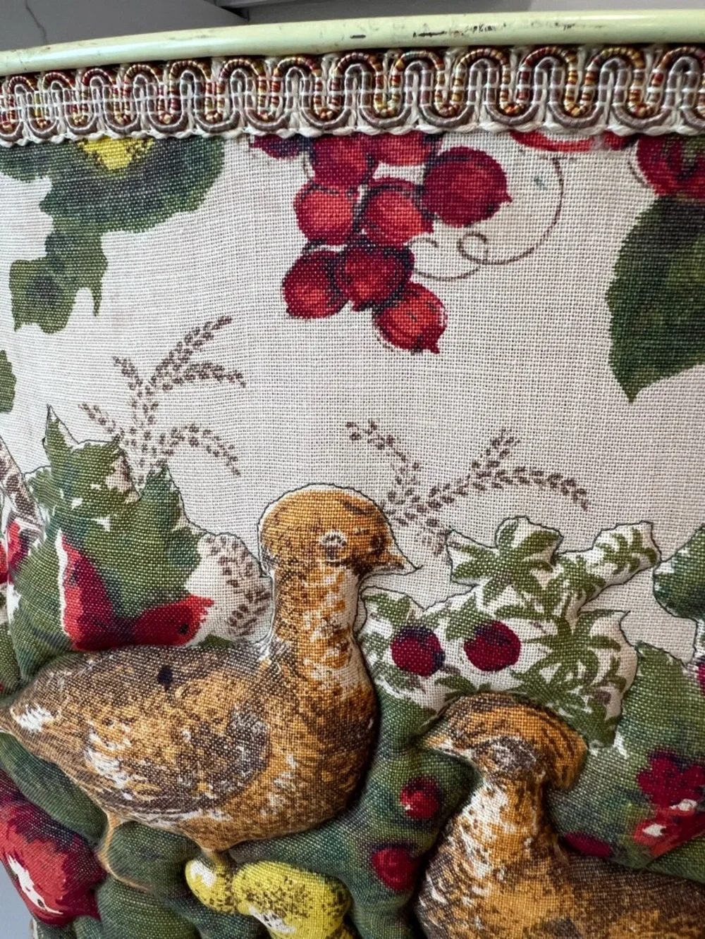 Vintage 1970s JL Clark Padded Fabric Watebasket- Birds & Floral Cottagecore